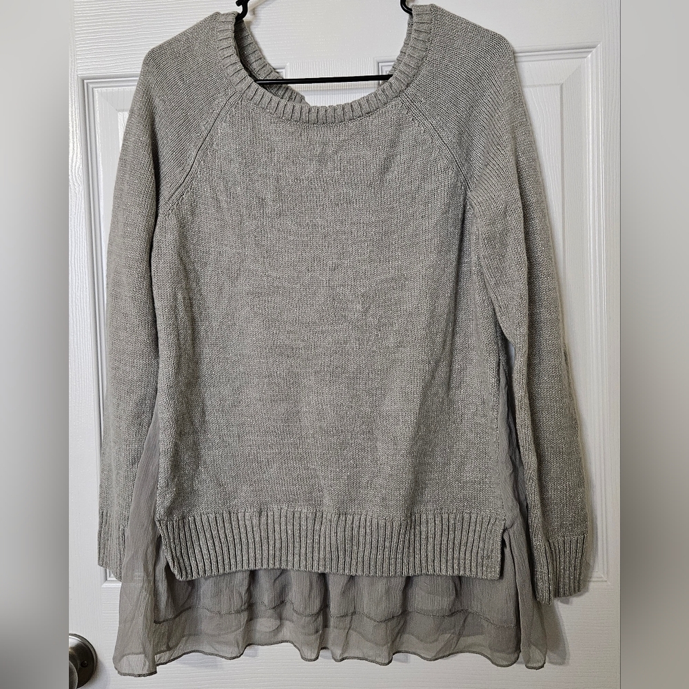 LC Lauren Conrad Gray Sparkle Tie Back Tiered Layer Sweater, Sz M